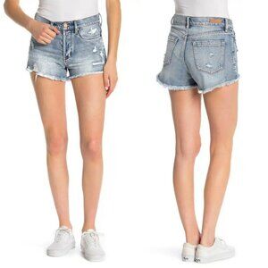 Blank NYC Mid Rise Distressed Denim Button Fly Cut Off Jean Shorts